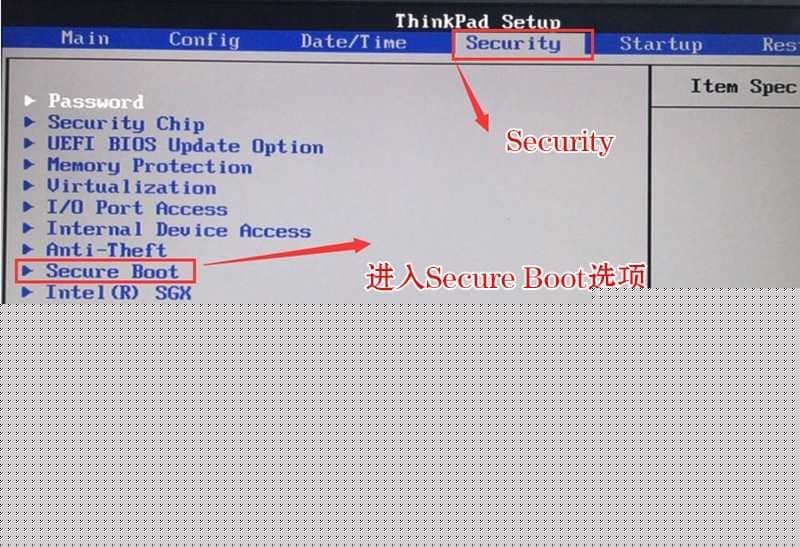进入Secure Boot选项关闭安全启动