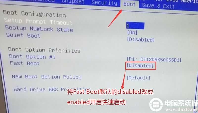 将Fast Boot默认的disabled改成enabled，开启快速启动,