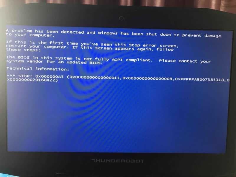 联想y7000p装win7出现0x000000a5蓝屏原因及解决方案