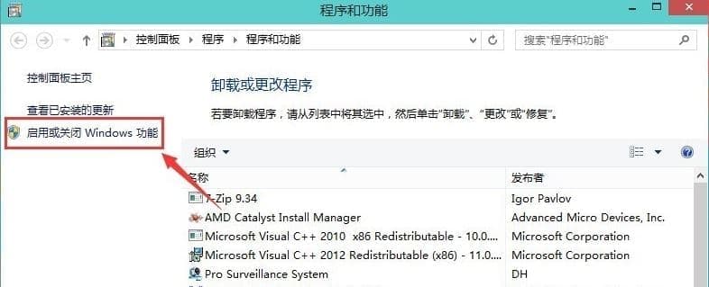 启用或关闭Windows功能 启用或关闭Windows功能
