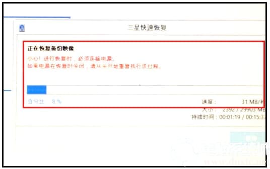 正在恢复备份映像