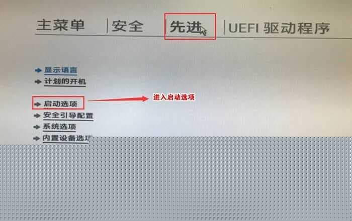 进入启动选项
