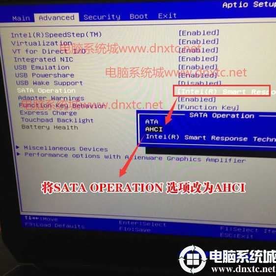 把SATA Operation选项改成AHCI