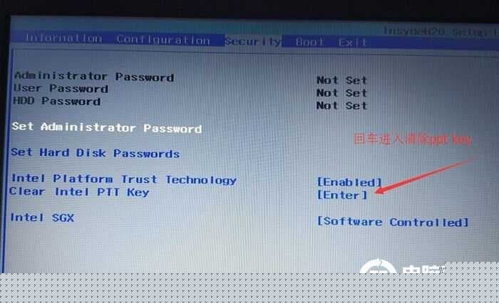 回车进入clear intel PTT Key