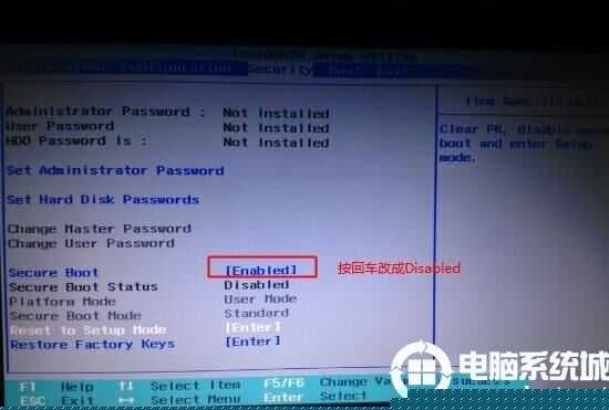 Secure Boot回车设置成Disabled关闭安全启动