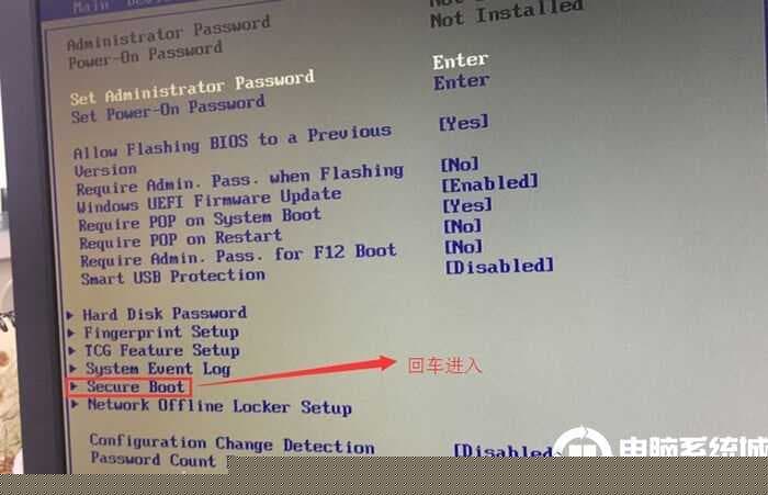进入安全启动选项