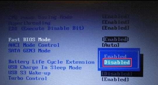 更改fast bios mode为disabled 更改fast bios mode为disabled