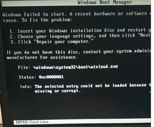 winload.exe错误