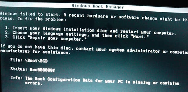 BOOT\BCD 0xc000000f错误